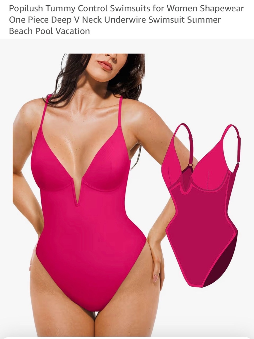Plunge One-Piece Tummy Control Swimsuit in hot pink